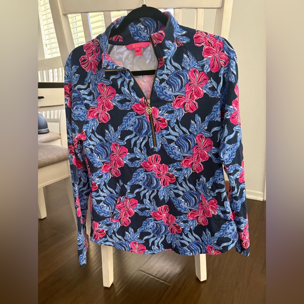 Lilly Pulitzer Navy Floral Quarter-Zip Sweatshirt